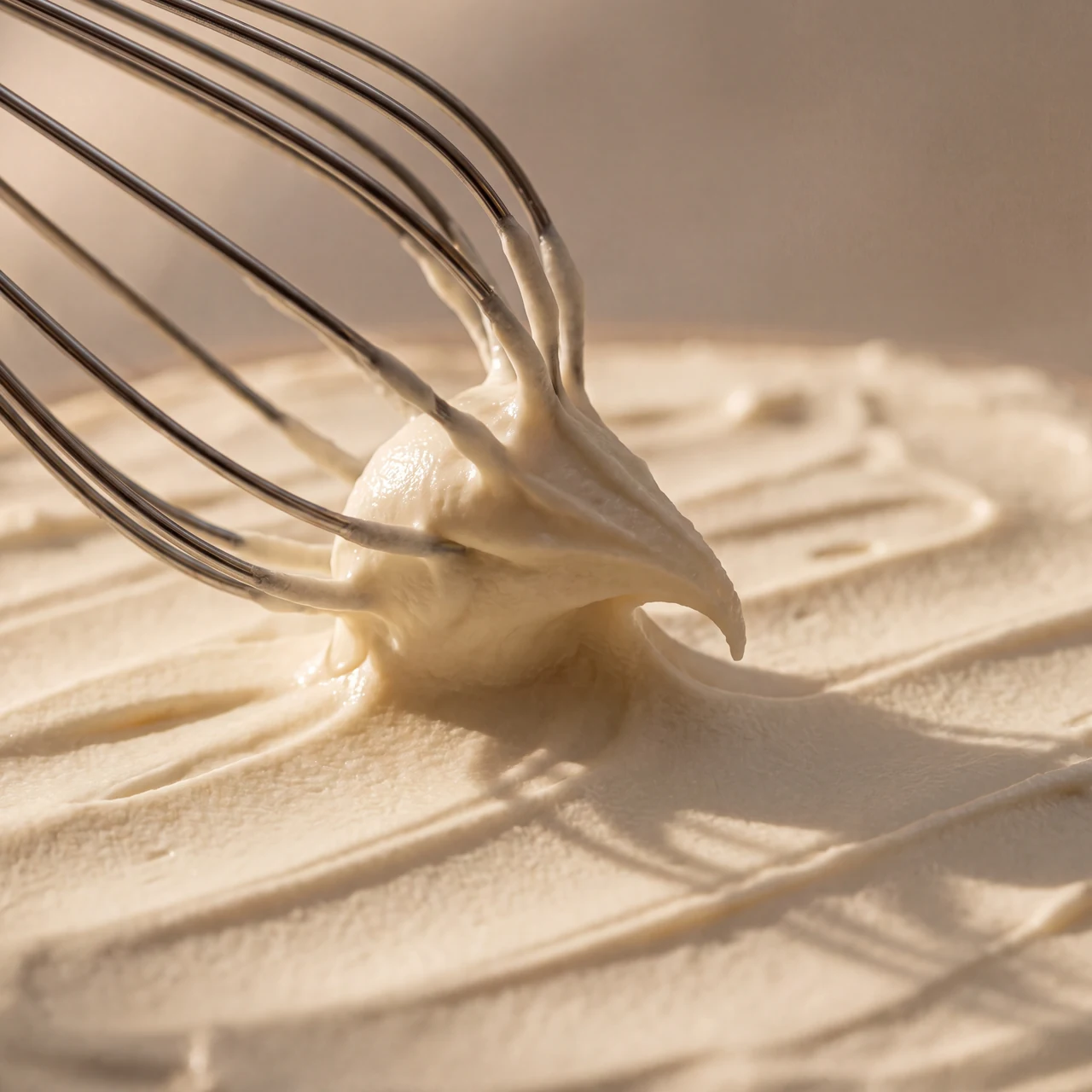 Varillas levantando un pico de crema montada sobre la superficie estriada